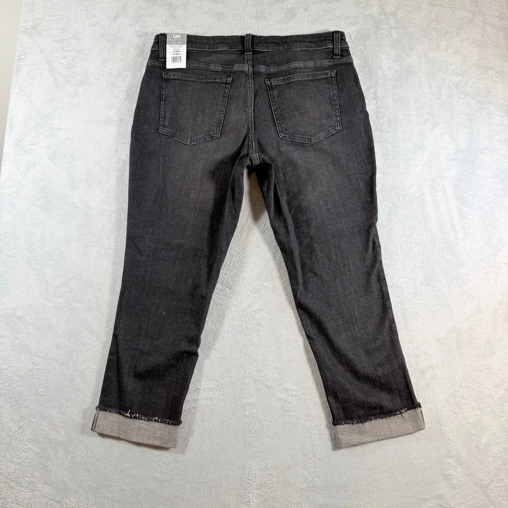 Riders by Lee Indigo Women's Fray Hem Cuffed Boyfriend Jeans Black Wash Size 14